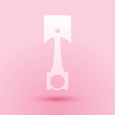 Kağıt kesikli motor piston simgesi pembe arka planda izole edildi. Araba motoru pistonu işareti. Kağıt sanatı tarzı. Vektör.