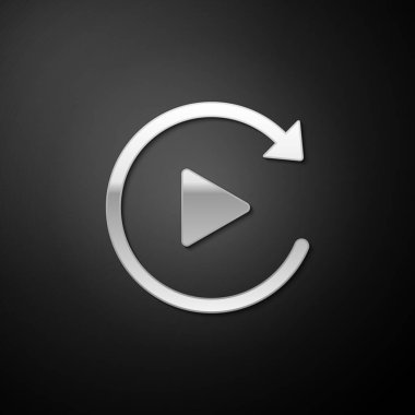 Siyah arkaplanda izole edilmiş gümüş video oynatma simgesi gibi. Uzun gölge tarzı. Vektör.