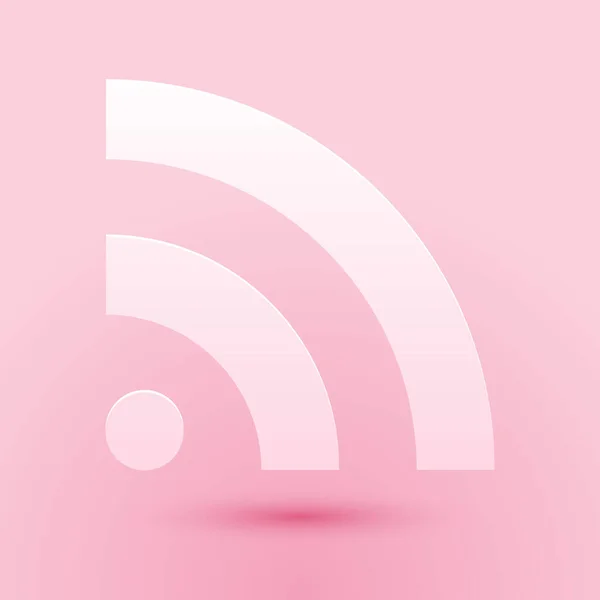 Иконка Rss Вырезана Бумаги Розовом Фоне Радиосигнал Символ Канала Rss — стоковый вектор