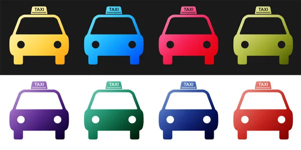 Definir Taxi Ícone Carro Isolado Fundo Preto Branco Vetor —  Vetores de Stock