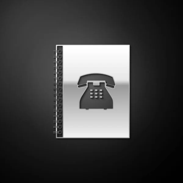 Silver Phone Boek Pictogram Geïsoleerd Zwarte Achtergrond Adresboek Telefoongids Lange — Stockvector