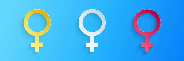 Paper Cut Female Gender Symbol Icon Isolated Blue Background Venus — Stock Vector