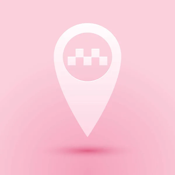 Řez Papíru Ukazatel Mapy Ikonou Taxi Izolované Růžovém Pozadí Papírový — Stockový vektor