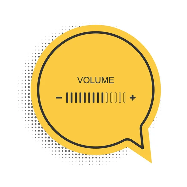 Black Volume Adjustment Icon Isolated White Background Yellow Speech Bubble — Stock Vector