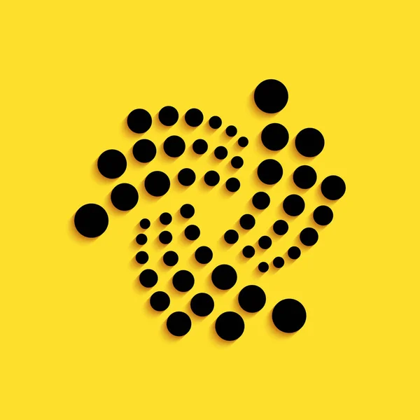 黑色加密硬币Iota Miota图标孤立在黄色背景 数字货币 Altcoin符号 基于锁链的安全加密货币 长影子风格 — 图库矢量图片