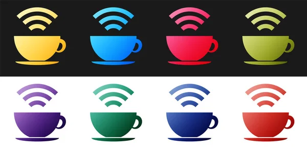 Set Tasse Coffee Shop Mit Kostenlosem Wifi Zone Symbol Isoliert — Stockvektor