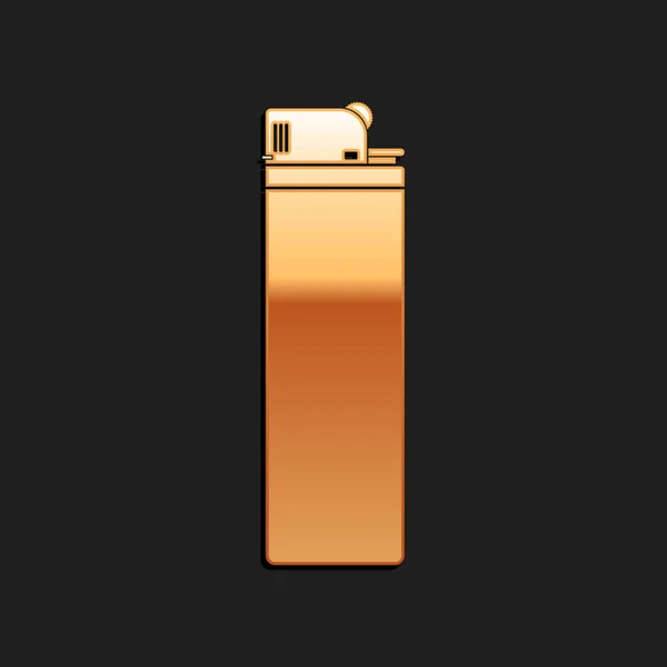 Icona Gold Lighter Isolata Sfondo Nero Lungo Stile Ombra Vettore — Vettoriale Stock