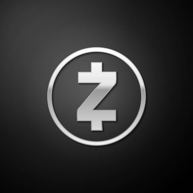 Siyah arka planda gümüş kripto para Zcash ZEC simgesi izole edildi. Madeni para. Dijital para birimi. Engelleme zinciri tabanlı şifreli para birimi. Uzun gölge tarzı. Vektör.