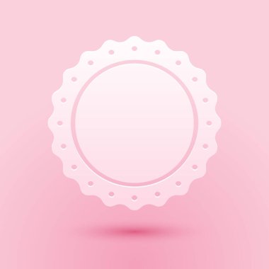 Kağıt kesiği, pembe arkaplanda izole edilmiş Kalite amblemi simgesi. Kağıt sanatı tarzı. Vektör.