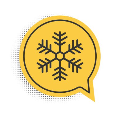 Siyah Kar Tanesi simgesi beyaz arkaplanda izole edildi. Sarı konuşma balonu sembolü. Vektör.