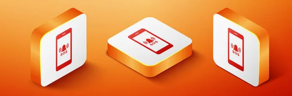 Isometrische Sos Call Icon Geïsoleerd Oranje Achtergrond 911 Noodgeval Hulp — Stockvector