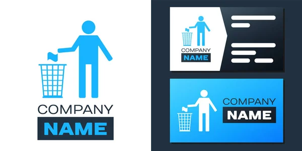 Logotype Man Gooit Afval Vuilnisbak Pictogram Geïsoleerd Witte Achtergrond Recycle — Stockvector