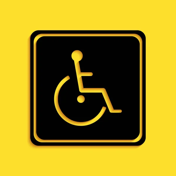 Μαύρο Εικονίδιο Αναπήρου Απομονωμένο Κίτρινο Φόντο Πινακίδα Αναπηρίας Αναπηρικής Πολυθρόνας — Διανυσματικό Αρχείο
