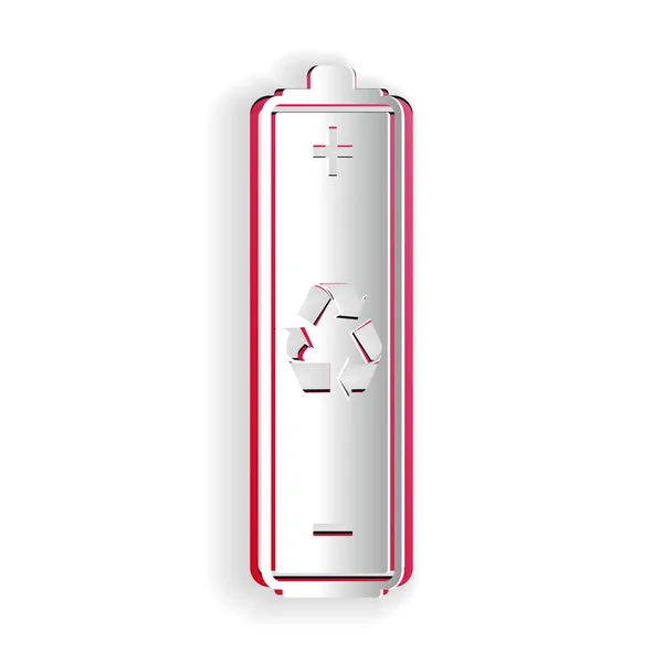 纸切割电池与回收符号图标隔离在白色背景 具有回收符号的电池 可再生能源概念 造纸艺术风格 — 图库矢量图片