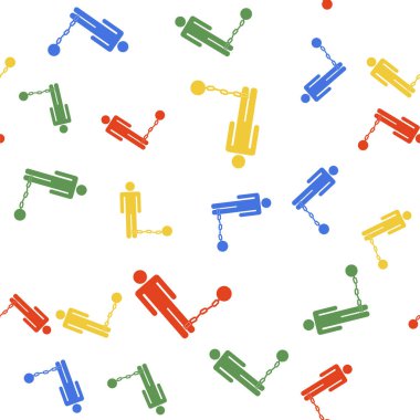 Zincirli ikon üzerinde top olan renkli mahkum beyaz arka planda izole edilmiş kusursuz desen. Vektör.