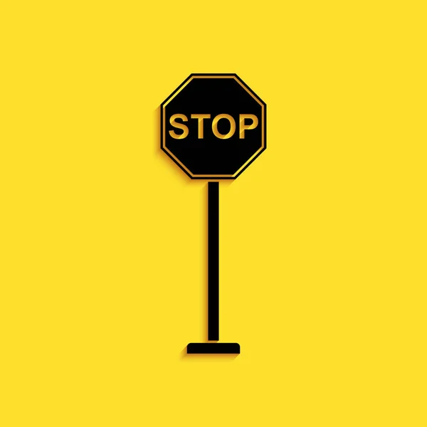Icono Black Stop Aislado Sobre Fondo Amarillo Símbolo Parada Advertencia — Archivo Imágenes Vectoriales