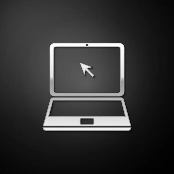 Laptop Prata Com Ícone Cursor Isolado Fundo Preto Estilo Sombra — Vetor de Stock