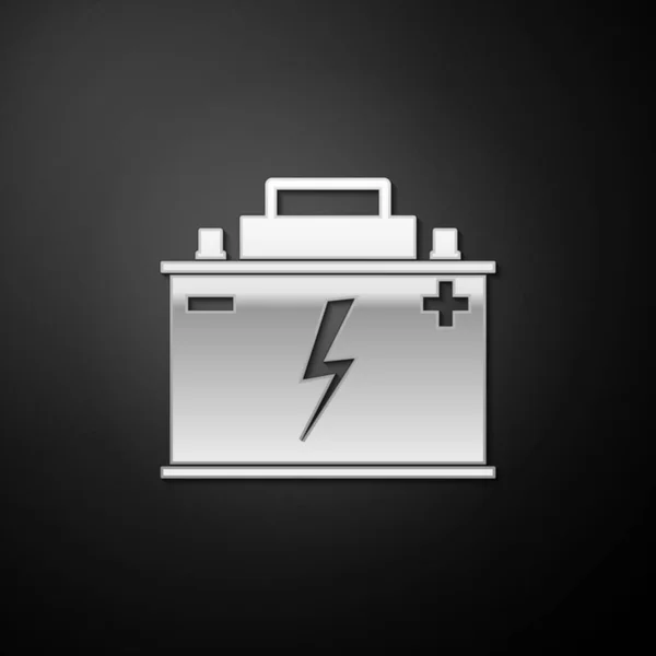 Silver Car Batterij Pictogram Geïsoleerd Zwarte Achtergrond Accumulator Batterij Energie — Stockvector