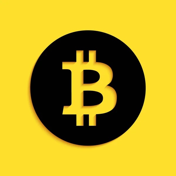 Crypto Monnaie Noire Icône Bitcoin Isolé Sur Fond Jaune Pièce — Image vectorielle