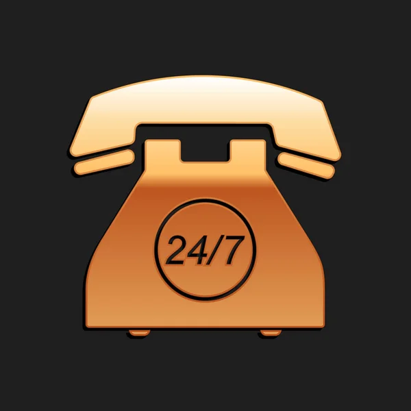 Złoty Telefon Godziny Wsparcia Ikony Izolowane Czarnym Tle Całodniowy Call — Wektor stockowy