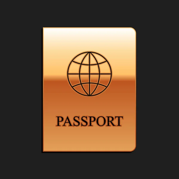Pasaporte Dorado Con Icono Datos Biométricos Aislado Sobre Fondo Negro — Vector de stock