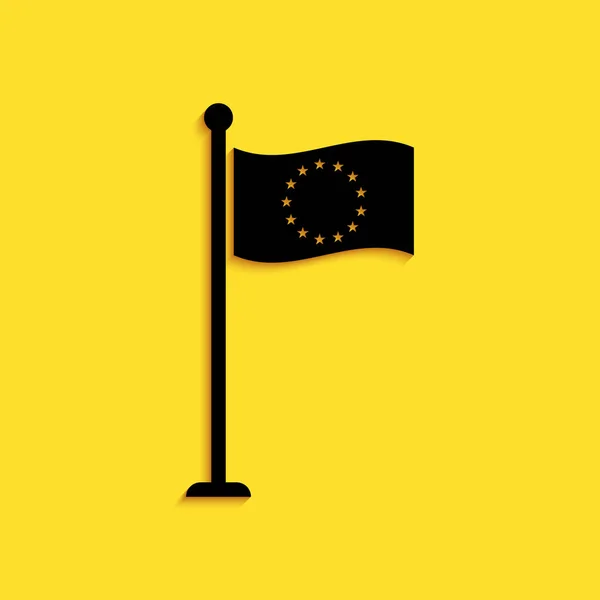 Drapeau Noir Union Européenne Icône Isolée Sur Fond Jaune Symbole — Image vectorielle