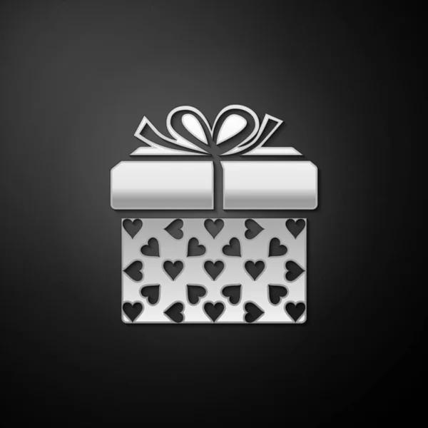 Silver Gift Box Heart Icon Isolated Black Background Packaging Valentine — Stock Vector
