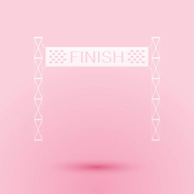 Kağıt, kurdeleyi bitiş çizgisi simgesinde pembe arka planda izole etmiş. Bitiş çizgisinin sembolü. Spor sembolü ya da iş konsepti. Kağıt sanatı tarzı. Vektör.