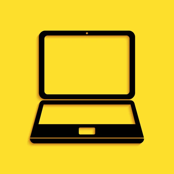 Ícone Laptop Preto Isolado Fundo Amarelo Notebook Computador Com Sinal — Vetor de Stock