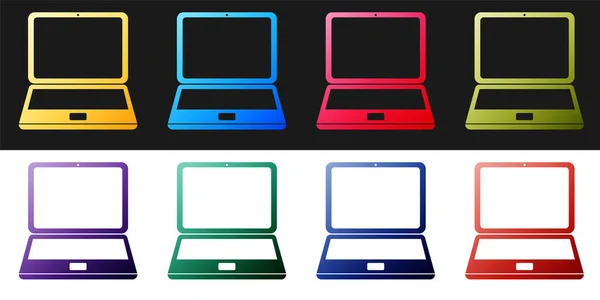 Állítsa Laptop Ikon Elszigetelt Fekete Fehér Háttér Számítógépes Füzet Üres — Stock Vector