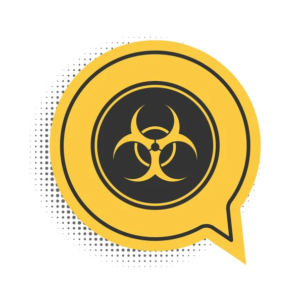 Fekete Biohazard Szimbólum Ikon Elszigetelt Fehér Alapon Sárga Beszéd Buborék — Stock Vector