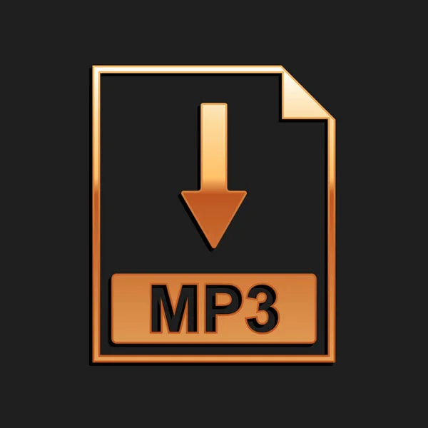 金色Mp3文件图标 下载Mp3按钮图标隔离在黑色背景 长影子风格 — 图库矢量图片