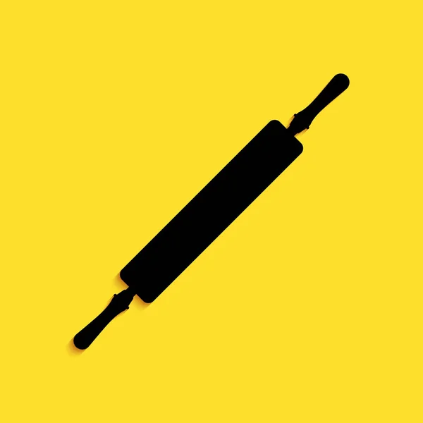 Icône Rolling Pin Noire Isolée Sur Fond Jaune Style Ombre — Image vectorielle