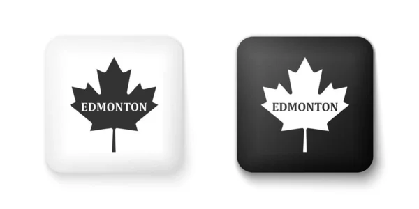 加拿大黑色和白色枫叶 城市名埃德蒙顿图标孤立在白色背景 正方形按钮 — 图库矢量图片