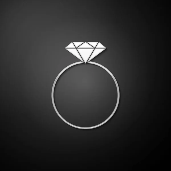 Icono Anillo Compromiso Silver Diamond Aislado Sobre Fondo Negro Estilo — Archivo Imágenes Vectoriales