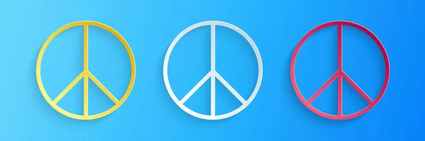 Paper Cut Peace Sign Icon Isolated Blue Background Hippie Symbol — Stock Vector