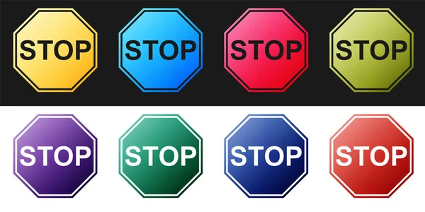 Установите Значок Stop Выделенный Черно Белом Фоне Символ Остановки Дорожного — стоковый вектор