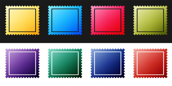 Set Postal stamp icon isolated on black and white background.  Vector.