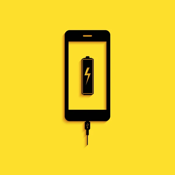 Ícone Carga Bateria Preta Smartphone Isolado Fundo Amarelo Telefone Com —  Vetores de Stock