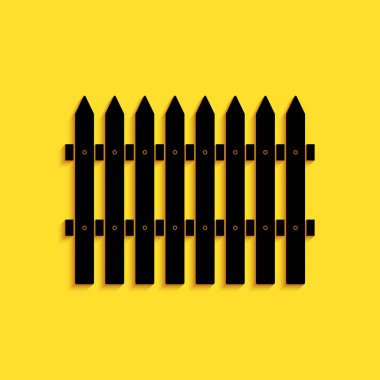 Kara Çit ahşap ikonu sarı arkaplanda izole edilmiş. Bahçe çiti işareti. Uzun gölge tarzı. Vektör.