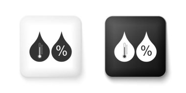 Black and white Humidity icon isolated on white background. Weather and meteorology, thermometer symbol. Square button. Vector. clipart