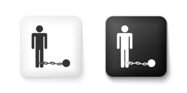 Siyah ve beyaz mahkum, beyaz arka planda izole edilmiş top ikonuna sahip. Kare düğmesi. Vektör.