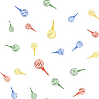 Tee ikonundaki renkli golf topu beyaz arka planda izole edilmiş pürüzsüz desen. Vektör.
