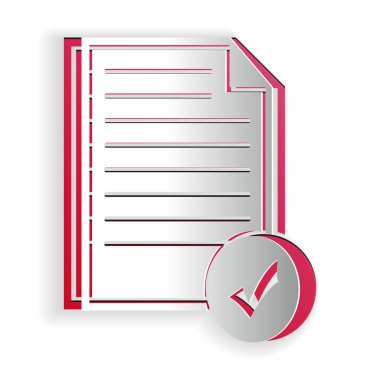 Kağıt kesme Belgesi ve beyaz arkaplanda izole işaretleme simgesi. Kontrol listesi simgesi. İş konsepti. Kağıt sanatı tarzı. Vektör.