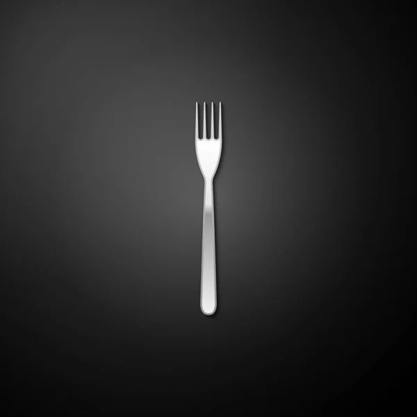 Silver Fork Pictogram Geïsoleerd Zwarte Achtergrond Lange Schaduw Stijl Vector — Stockvector