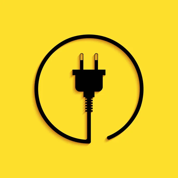 Zwarte Elektrische Stekker Pictogram Geïsoleerd Gele Achtergrond Concept Van Aansluiting — Stockvector