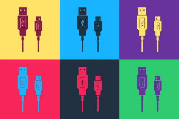 Pop Art Usb Micro Cables Icono Aislado Fondo Color Conectores — Archivo Imágenes Vectoriales