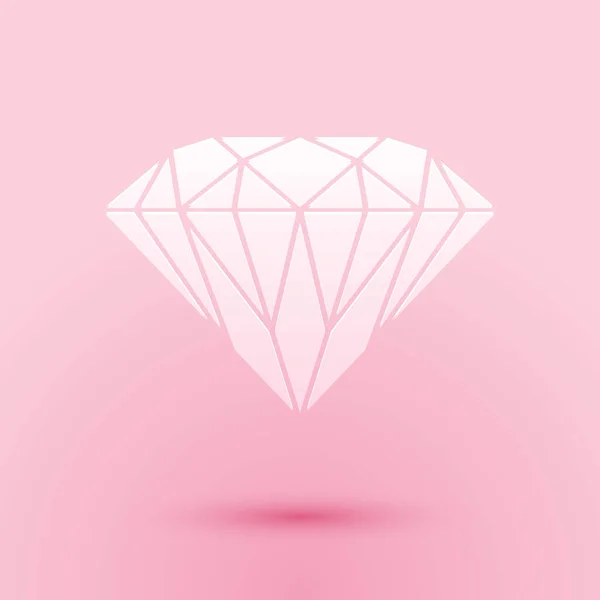Papiergeschnittenes Diamant Symbol Isoliert Auf Rosa Hintergrund Schmuck Symbol Edelstein — Stockvektor