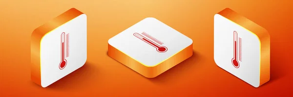 Isometrisk Termometer Ikon Isolerad Orange Bakgrund Orange Fyrkantig Knapp Vektor — Stock vektor