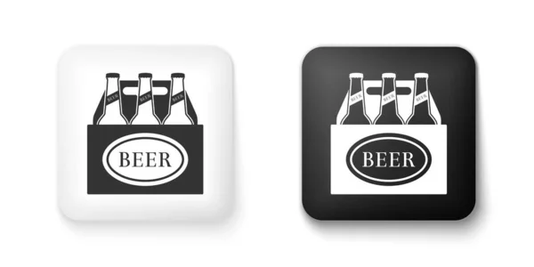 Blanco Negro Pack Botellas Cerveza Icono Aislado Sobre Fondo Blanco — Vector de stock